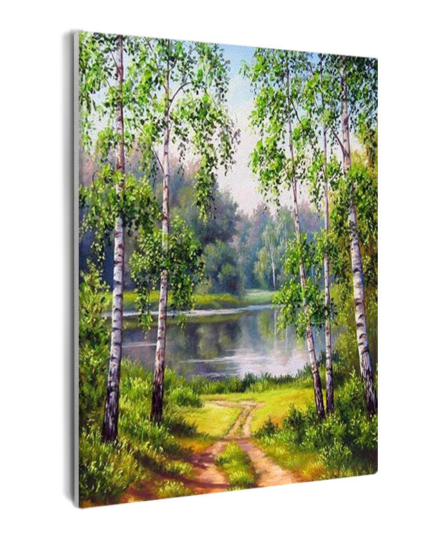 Paint By Numbers - Painting Of A Forest By A Lake - Framed- 40x50cm - Arterium