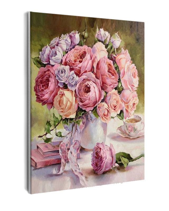 Paint By Numbers - Bouquet Of Flowers In A Vase - Framed- 40x50cm - Arterium