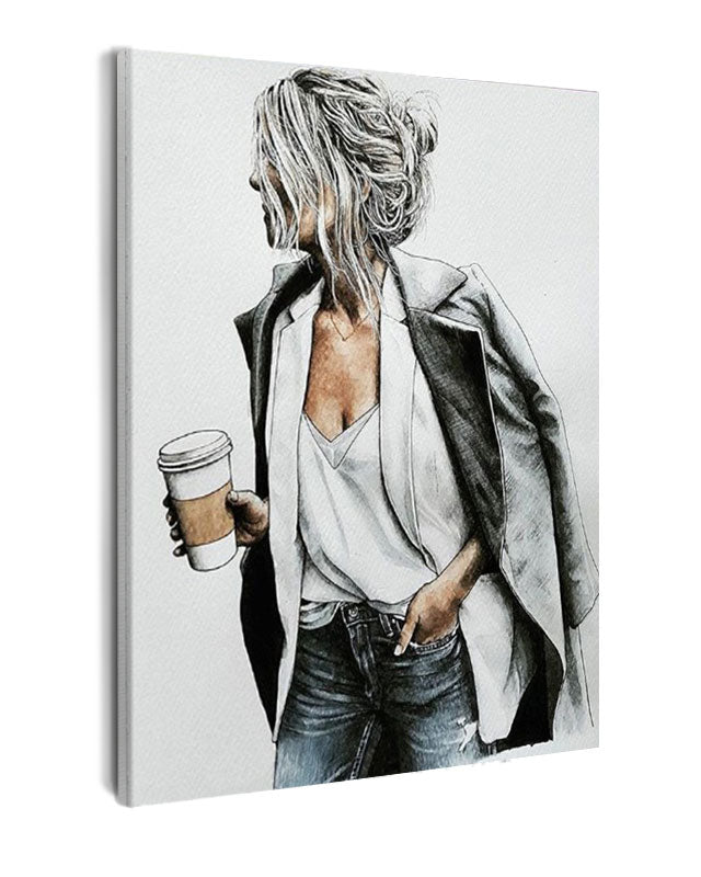 Paint By Numbers - Abstract Young Woman Holding A Coffee Cup - Framed- 40x50cm - Arterium