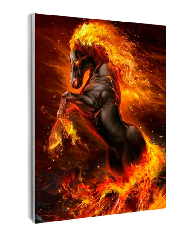 Paint By Numbers - Enigmatic Black Horse: A Captivating Fusion Of Flesh And Fire - Framed- 40x50cm - Arterium