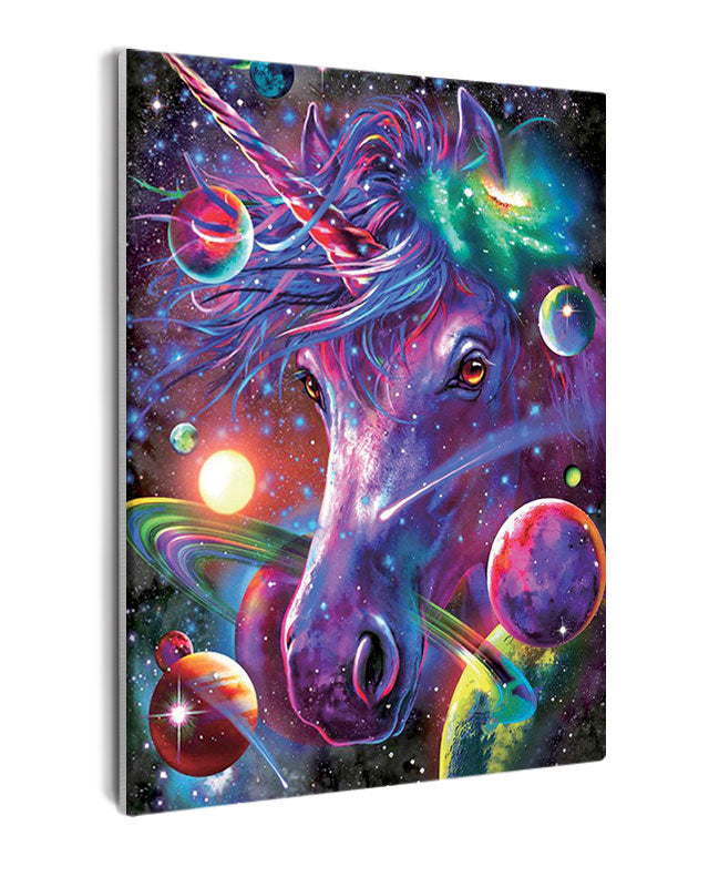 Paint By Numbers - Vibrant Digital Painting Of Whimsical Unicorn In Starry Galaxy - Framed- 40x50cm - Arterium