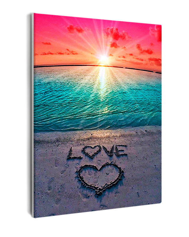 Paint By Numbers - Tranquil Sunset Beach: Love Etched In Sand, Serene Sky And Colorful Sea - Framed- 40x50cm - Arterium