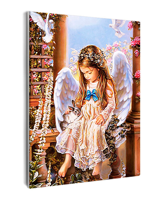 Paint By Numbers - Serene Nature Portrait: Young Girl With Angelic Figure And White Wings - Framed- 40x50cm - Arterium