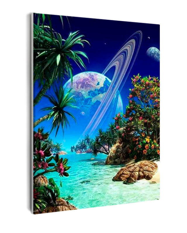 Paint By Numbers - Tropical Beach Serenity: Blending Natural Beauty With Celestial Charm - Framed- 40x50cm - Arterium