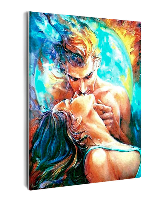 Paint By Numbers - Captivating Embrace: Intimate And Romantic Scene Of Passionate Love - Framed- 40x50cm - Arterium