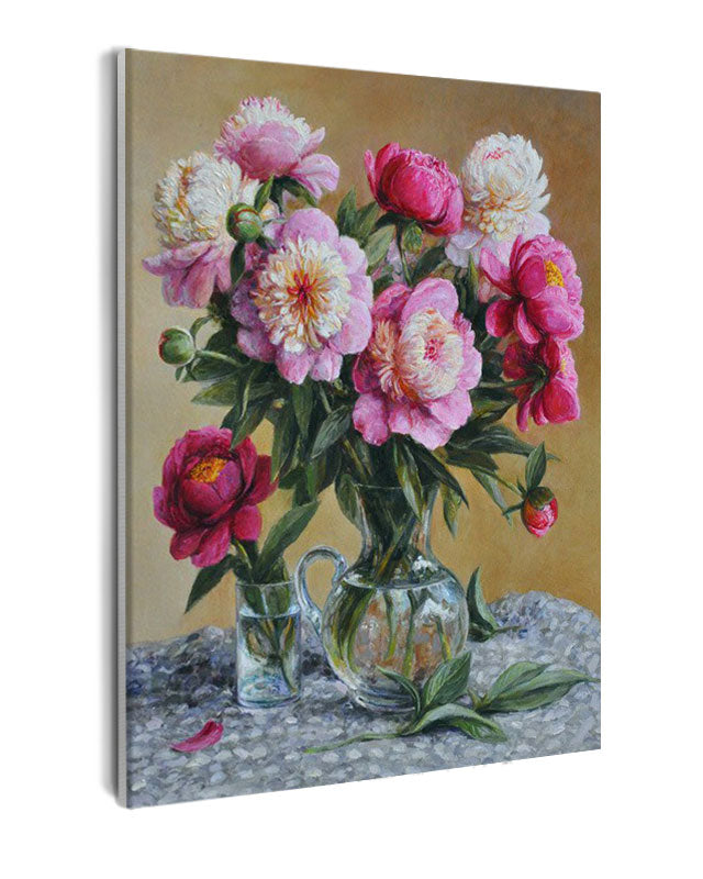 Paint By Numbers - Painting Of Flowers In A Glass Vase - Framed- 40x50cm - Arterium