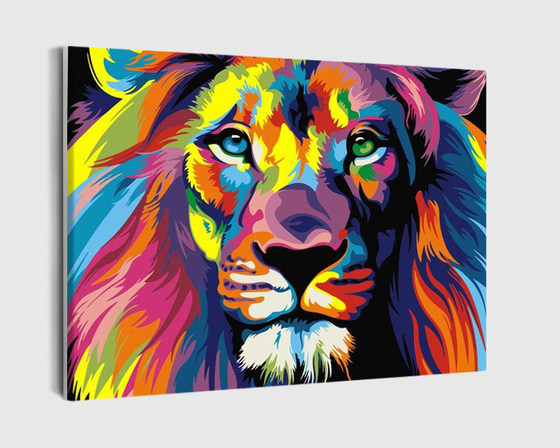 Paint By Numbers - Abstract Colourful Lion - Framed- 40x50cm - Arterium