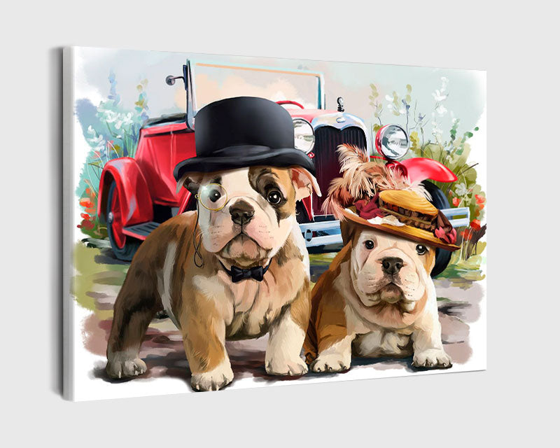 Paint By Numbers - Two Dogs Wearing Hats - Framed- 40x50cm - Arterium