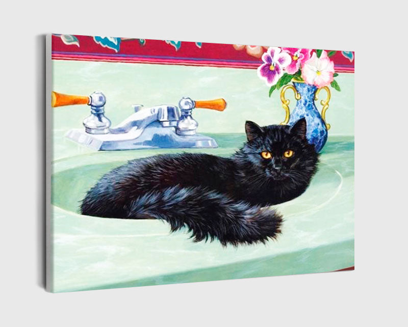 Paint By Numbers - Cat Lying In A Sink - Framed- 40x50cm - Arterium