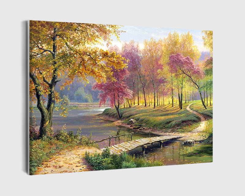 Paint By Numbers - River With Trees And Grass - Framed- 40x50cm - Arterium
