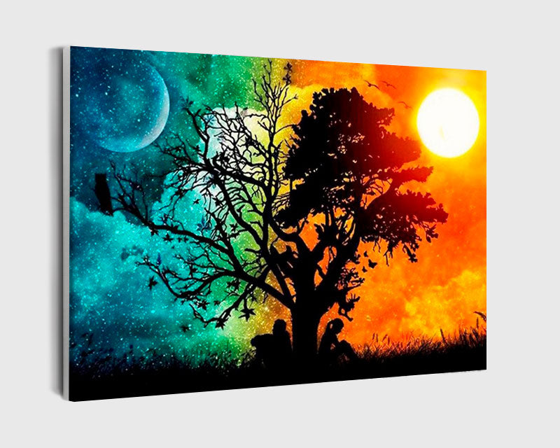 Paint By Numbers - Captivating Tree Silhouette: A Breathtaking Sky Painting - Framed- 40x50cm - Arterium