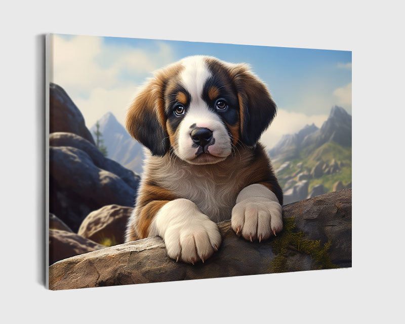 Paint By Numbers - Adorable Puppy On Scenic Rock - Framed- 40x50cm - Arterium