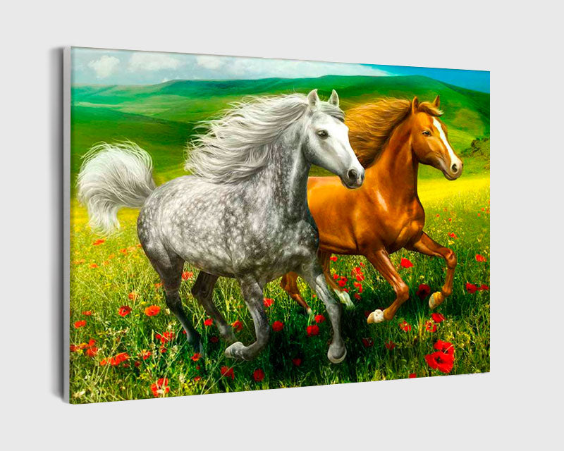 Paint By Numbers - Energetic Equine Harmony: Vibrant Galloping Horses Embrace Nature'S Beauty - Framed- 40x50cm - Arterium