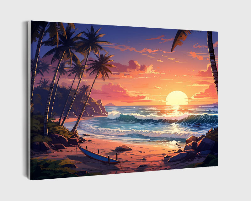 Paint By Numbers - Tropical Sunset: A Vibrant Painting Of Sunset On Island - Framed- 40x50cm - Arterium