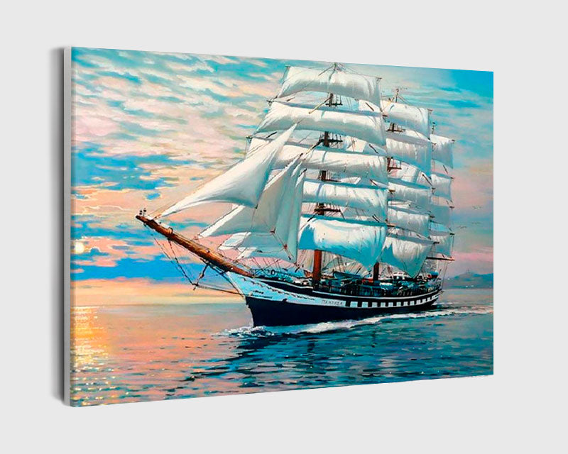 Paint By Numbers - Captivating Seascape: Majestic Black Sailing Ship In Motion - Framed- 40x50cm - Arterium