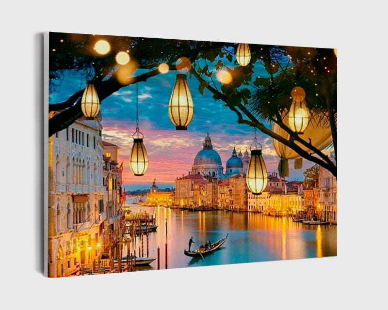 Paint By Numbers - Night City River With Lanterns - Framed- 40x50cm - Arterium
