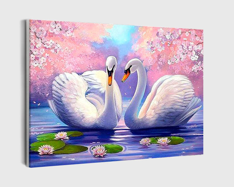 Paint By Numbers - Two Swans With A Pink Background - Framed- 40x50cm - Arterium