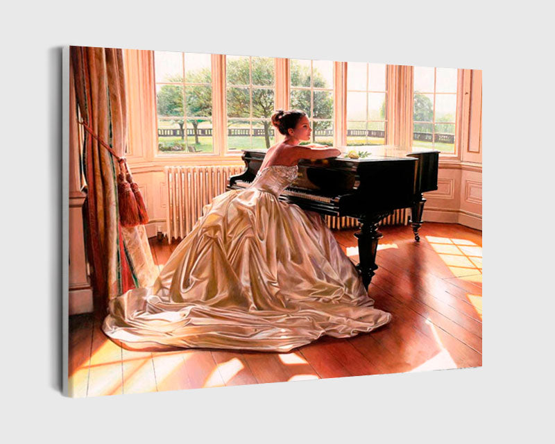 Paint By Numbers - Woman In A White Dress By The Piano - Framed- 40x50cm - Arterium