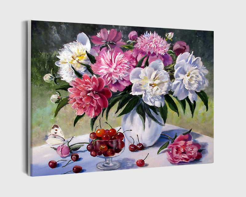 Paint By Numbers - White And Purple Flowers In A Vase 2 - Framed- 40x50cm - Arterium