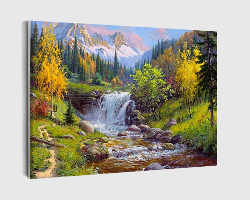 Paint By Numbers - Rapid Of The River With Forest On Both Sides - Framed- 40x50cm - Arterium