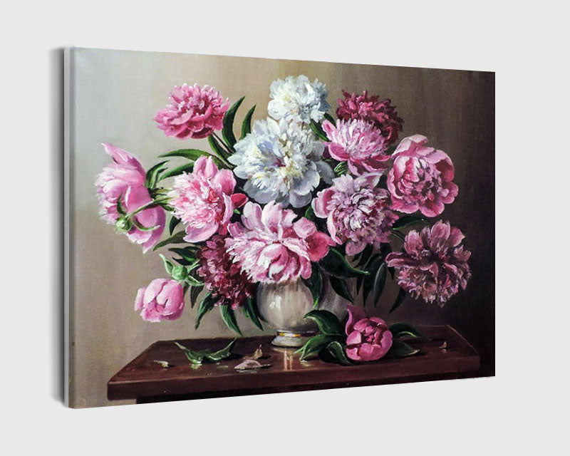 Paint By Numbers - Captivating Still Life: Meticulous Detail And Nostalgic Aesthetic In Peony-Filled Vase - Framed- 40x50cm - Arterium
