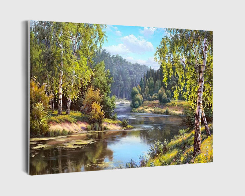 Paint By Numbers - Forest With A River 2 - Framed- 40x50cm - Arterium