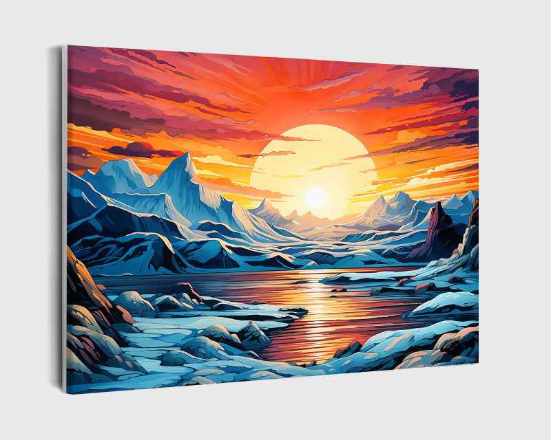 Paint By Numbers - Captivating Winter Sunset: A Shimmering Spectacle Of Gold - Framed- 40x50cm - Arterium