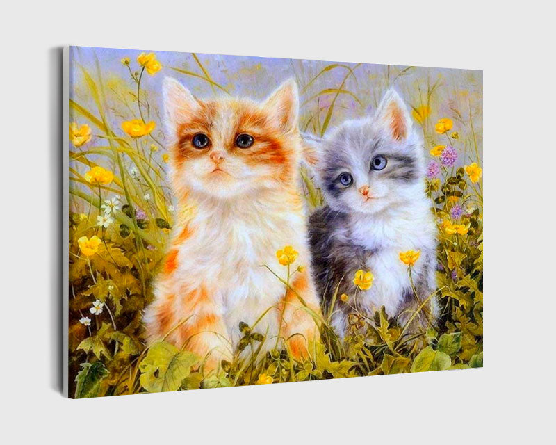 Paint By Numbers - Two Cats Brown And Grey In The Field - Framed- 40x50cm - Arterium