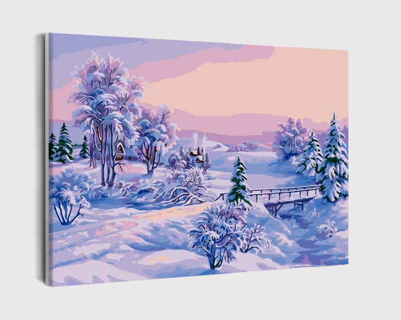 Paint By Numbers - Enchanting Winter Landscape: Serene Snowy Forest At Sunset - Framed- 40x50cm - Arterium