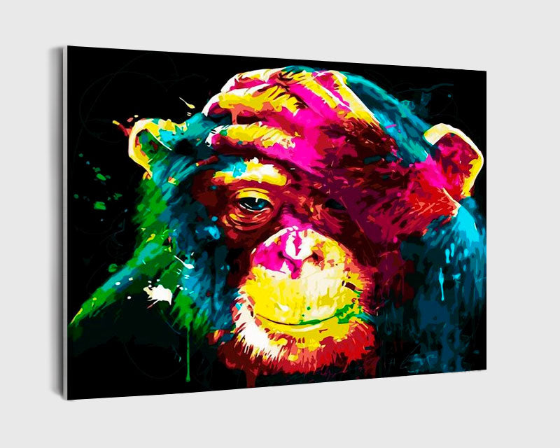 Paint By Numbers - Digital Painting Of Colorful Monkey On Black Background - Framed- 40x50cm - Arterium