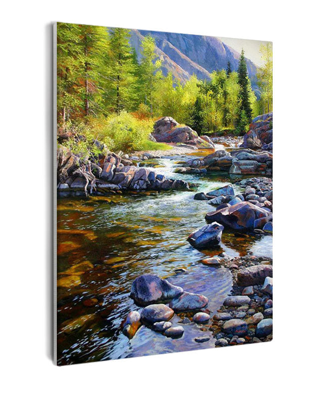 Paint By Numbers - Calm River And Rocks Up Close - Framed- 40x50cm - Arterium