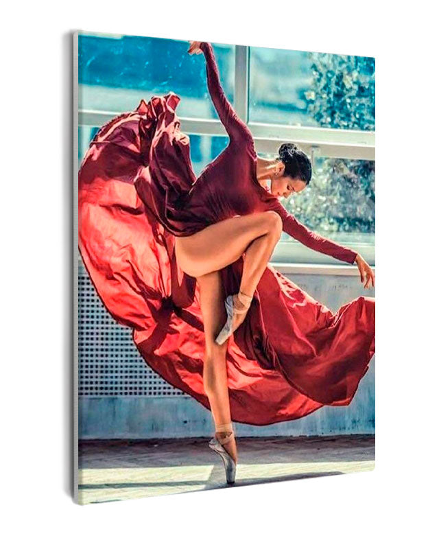 Paint By Numbers - Ballerina In Red Dress Bending Her Knee - Framed- 40x50cm - Arterium