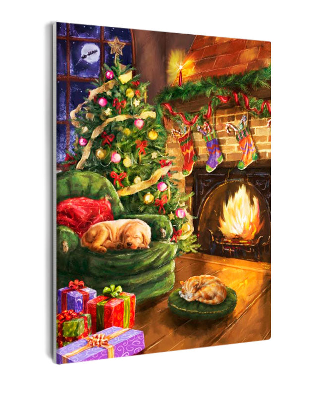 Paint By Numbers - Puppy Sleeping By Fierplace At Christmas - Framed- 40x50cm - Arterium