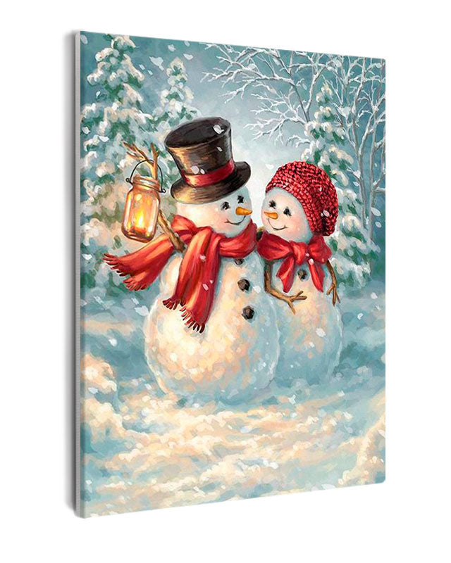 Paint By Numbers - Two Snowmen Hugging - Framed- 40x50cm - Arterium