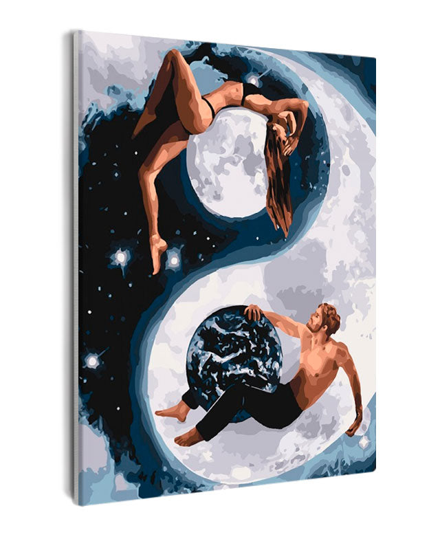 Paint By Numbers - Woman And A Man Holding Moons - Framed- 40x50cm - Arterium