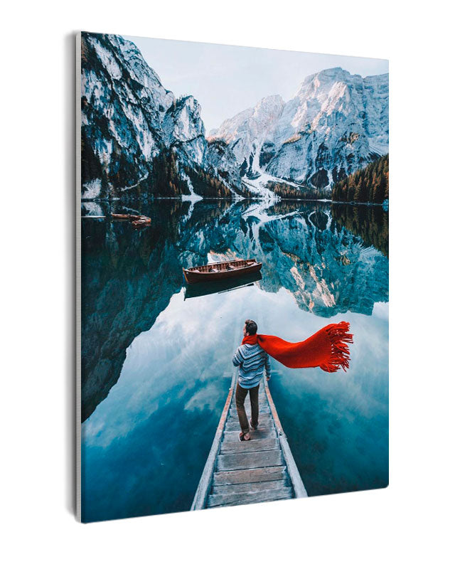 Paint By Numbers - Man With Red Scarf Looking At The Nordic Lake - Framed- 40x50cm - Arterium