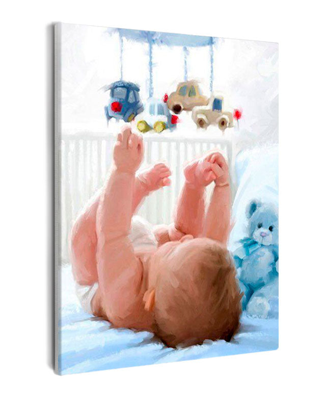 Paint By Numbers - Baby Lying On A Bed With Toys - Framed- 40x50cm - Arterium