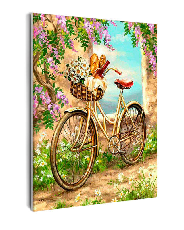 Paint By Numbers - Bicycle With A Basket Full Of Food And Bread - Framed- 40x50cm - Arterium