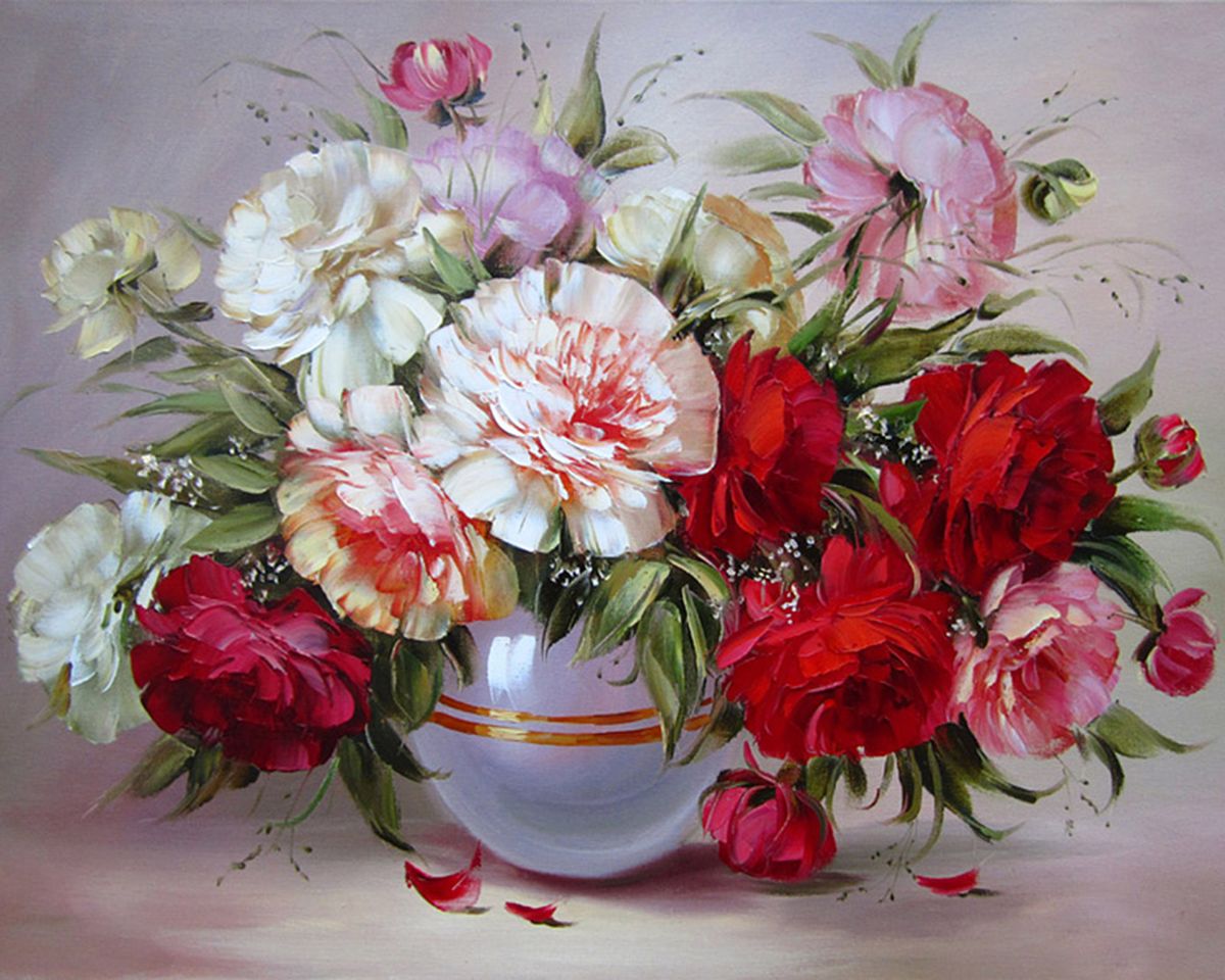 Paint By Numbers - Painting Of Flowers In A Vase 3 - Framed- 40x50cm - Arterium