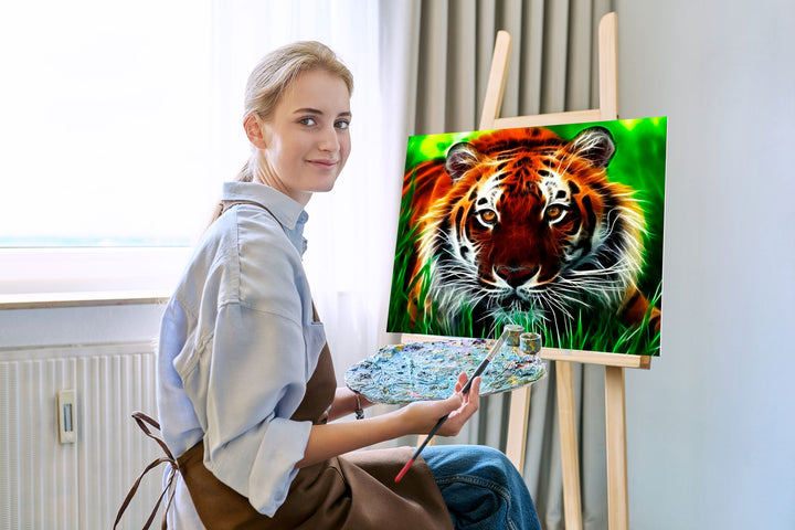 Paint By Numbers - Close-Up Tiger Portrait In Natural Habitat - Framed- 40x50cm - Arterium 