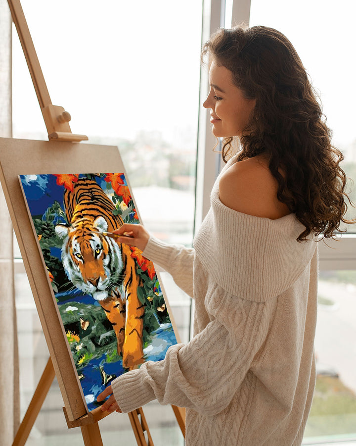 Paint By Numbers - Tiger Walking In The River In The Autumn - Framed- 40x50cm - Arterium 