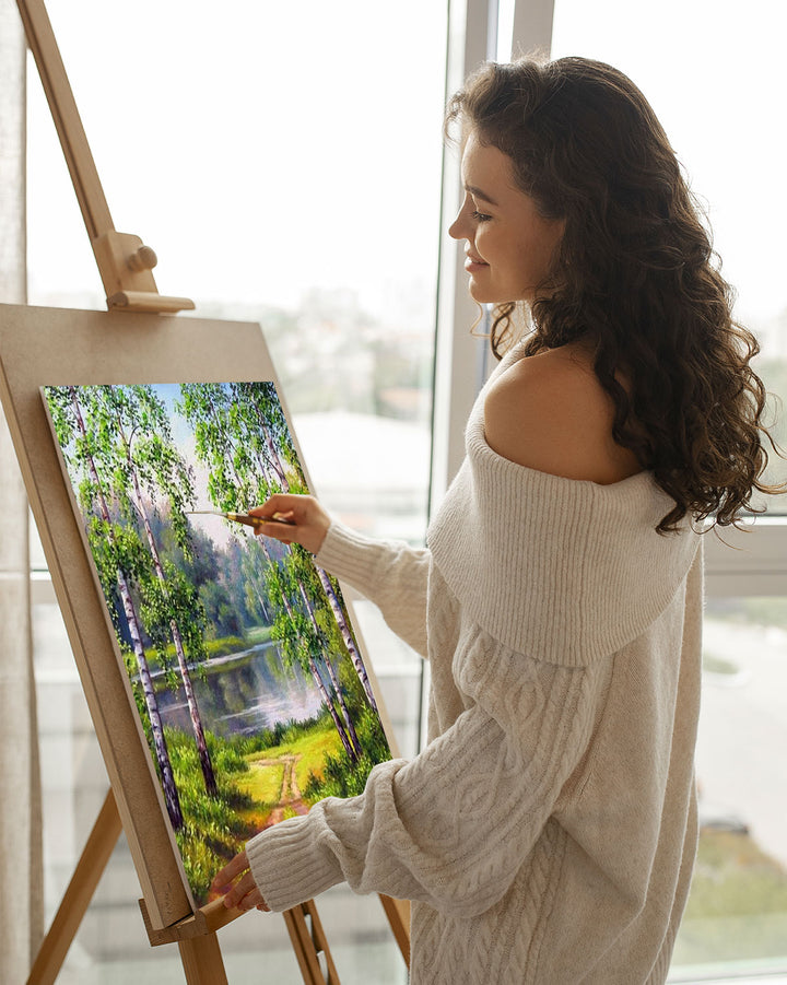 Paint By Numbers - Painting Of A Forest By A Lake - Framed- 40x50cm - Arterium 