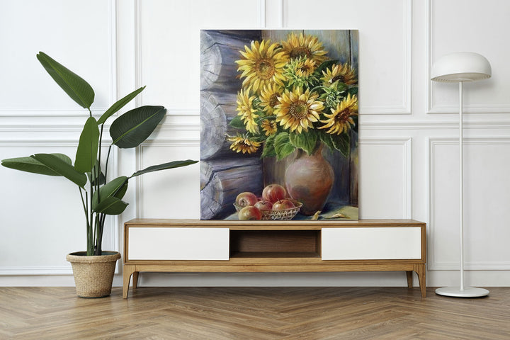 Paint By Numbers - Vibrant Still Life Painting: Sunflowers And Apples On A Table - Framed- 40x50cm - Arterium 