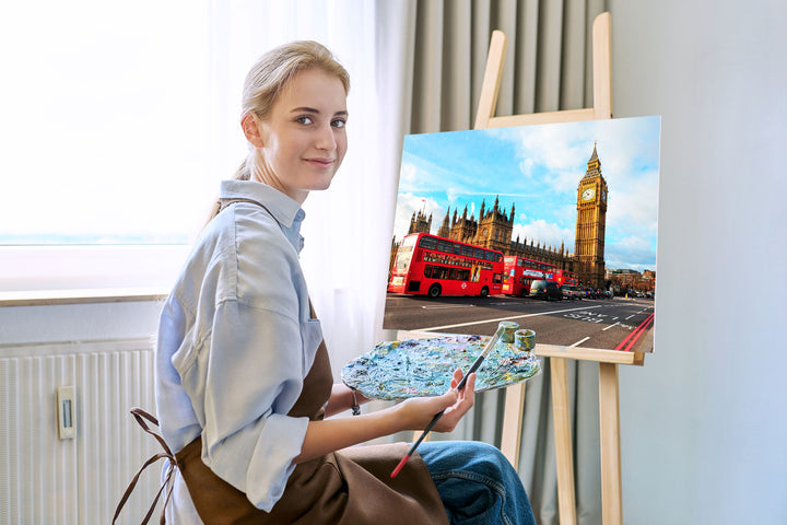 Paint By Numbers - London'S Iconic Landmarks: Double-Decker With Big Ben - Framed- 40x50cm - Arterium 