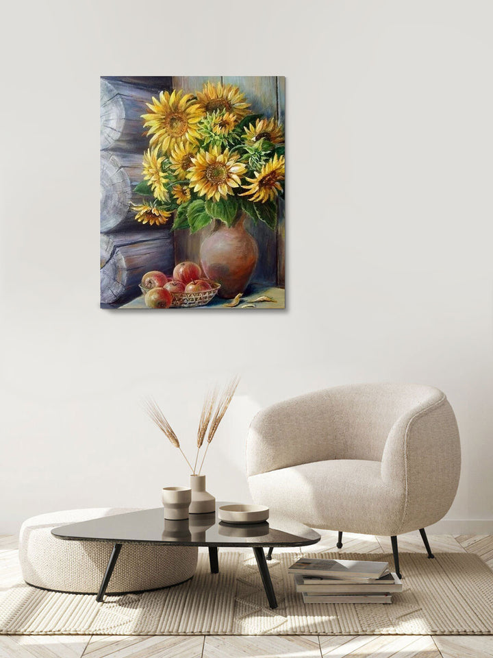 Paint By Numbers - Vibrant Still Life Painting: Sunflowers And Apples On A Table - Framed- 40x50cm - Arterium 