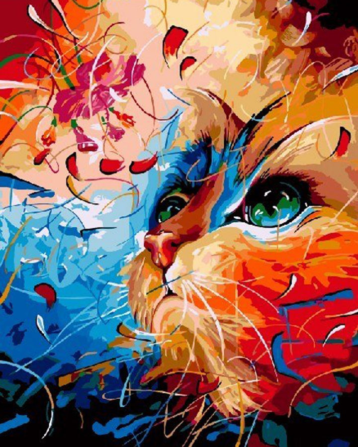 Paint By Numbers - Cat With Blue Eyes And A Colourful Background - Framed- 40x50cm - Arterium 