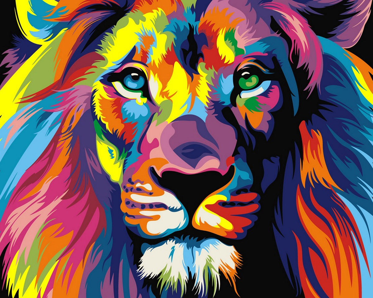 Paint By Numbers - Abstract Colourful Lion - Framed- 40x50cm - Arterium 