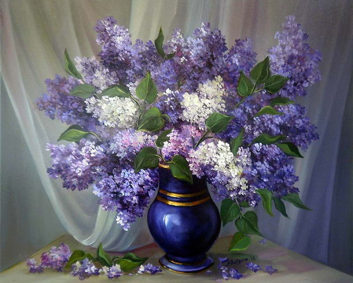 Paint By Numbers - Purple And White Flowers In A Blue Vase - Framed- 40x50cm - Arterium 