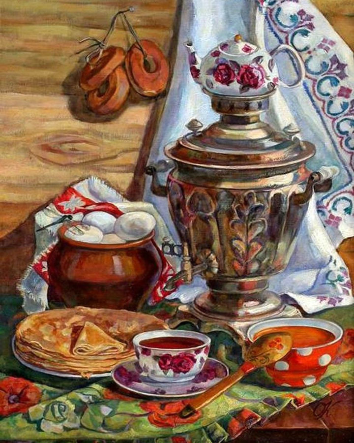 Paint By Numbers - Painting Of A Tea Pot And A Samovar - Framed- 40x50cm - Arterium 