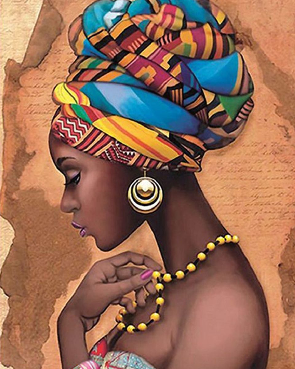 Paint By Numbers - African Woman Wearing A Colourful Head Wrap - Framed- 40x50cm - Arterium 